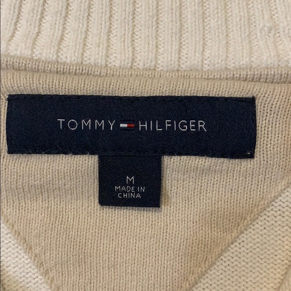Tommy Hilfiger Cream Quarter Zip Knit Sweater - Picture 2 of 6